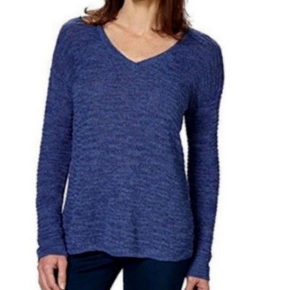 Calvin Klein Jeans Sweater Boucle Blue V-neck Pullover Textured Knit Top Medium - Picture 5 of 6